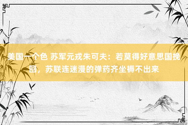 美国一个色 苏军元戎朱可夫：若莫得好意思国挽回，苏联连迷漫的弹药齐坐褥不出来