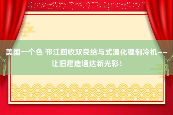 美国一个色 邗江回收双良给与式溴化锂制冷机——让旧建造通达新光彩！