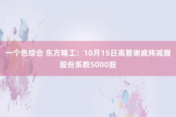 一个色综合 东方精工：10月15日高管谢威炜减握股份系数5000股