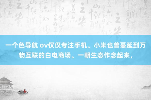 一个色导航 ov仅仅专注手机。小米也曾蔓延到万物互联的白电商场。一朝生态作念起来，