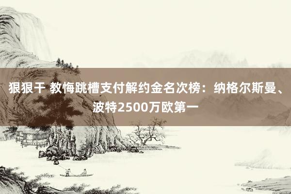 狠狠干 教悔跳槽支付解约金名次榜：纳格尔斯曼、波特2500万欧第一