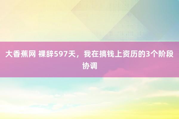 大香蕉网 裸辞597天，我在搞钱上资历的3个阶段协调