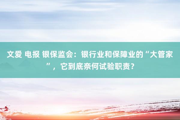 文爱 电报 银保监会：银行业和保障业的“大管家”，它到底奈何试验职责？