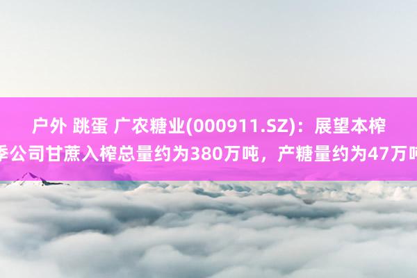 户外 跳蛋 广农糖业(000911.SZ)：展望本榨季公司甘蔗入榨总量约为380万吨，产糖量约为47万吨